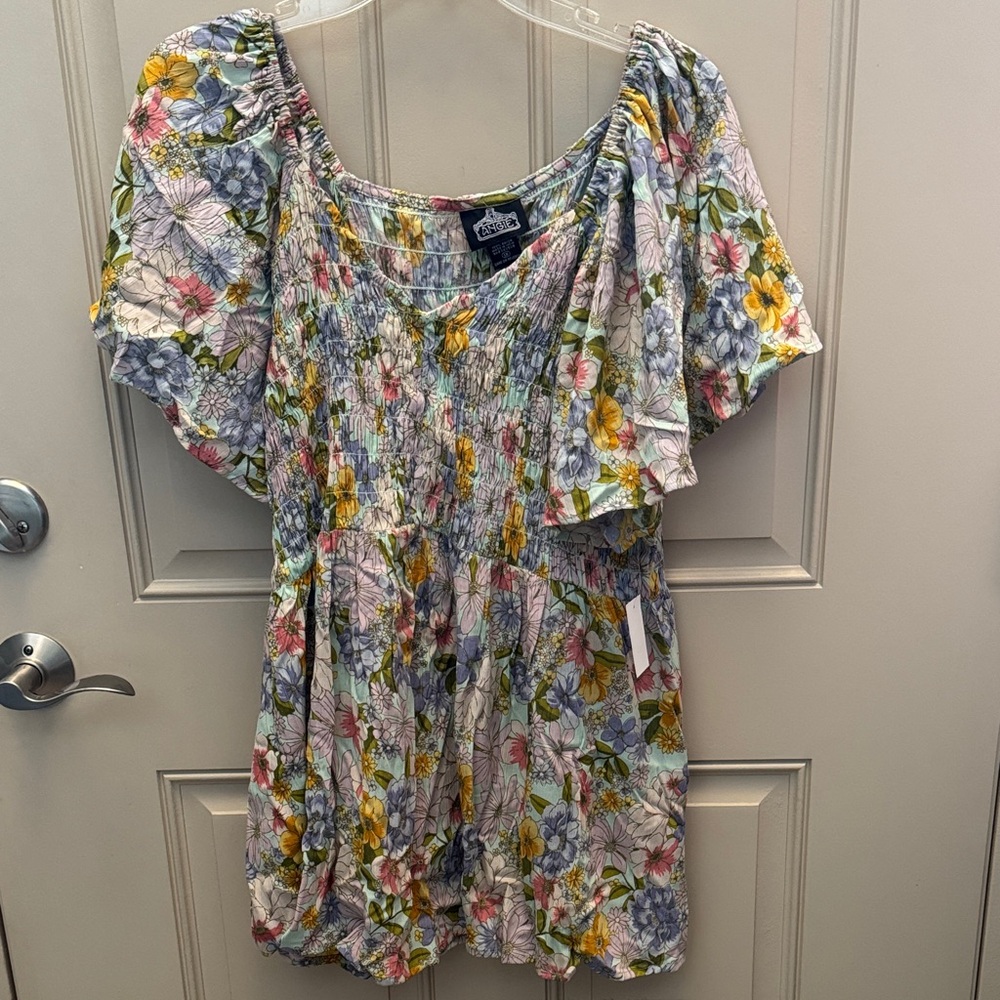 Angie Multicolor Floral Smocked Dress Midi 1X